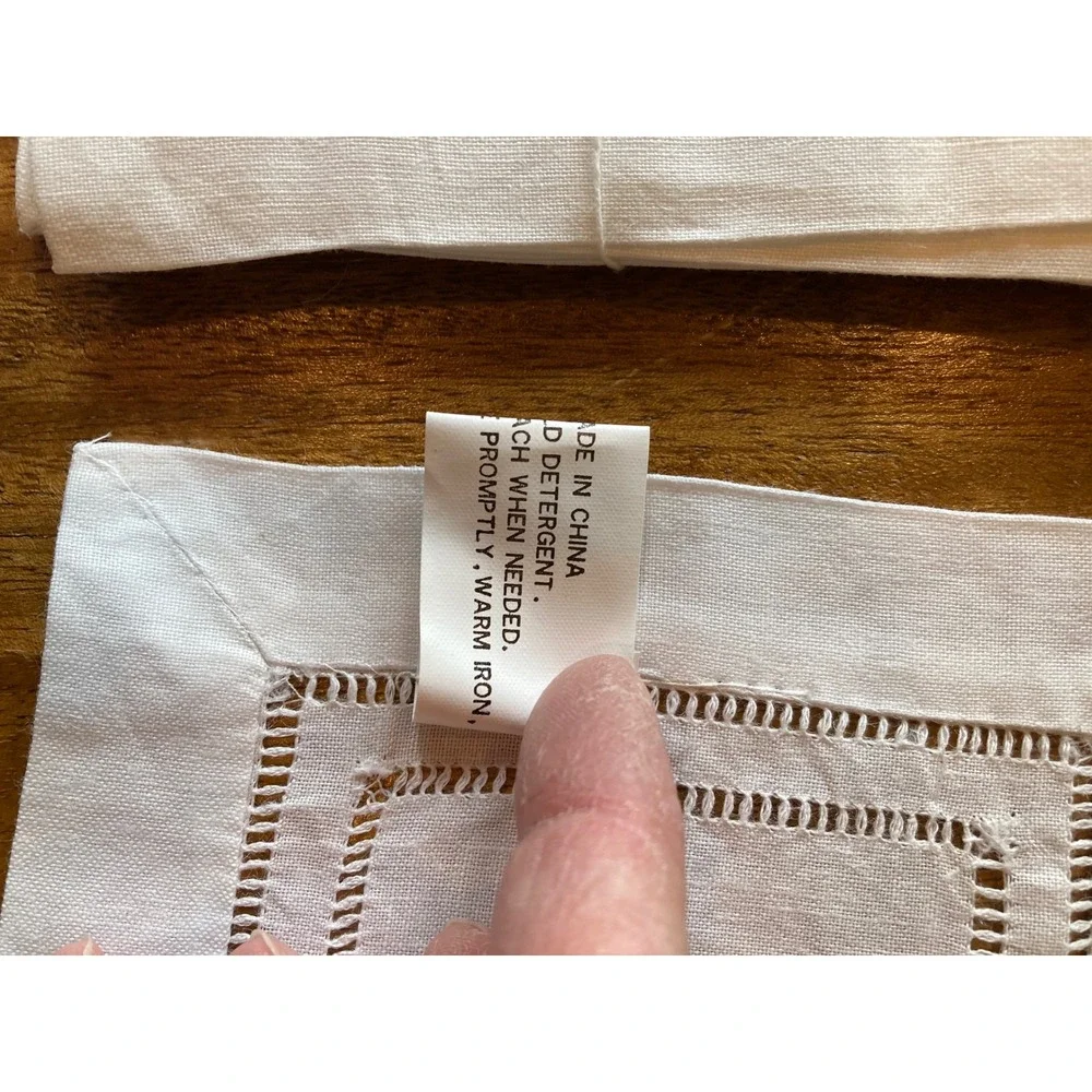 Peking Handicrafts‎ White Linen Cotton Hemstitch Cocktail Napkins Set of 12 6x6